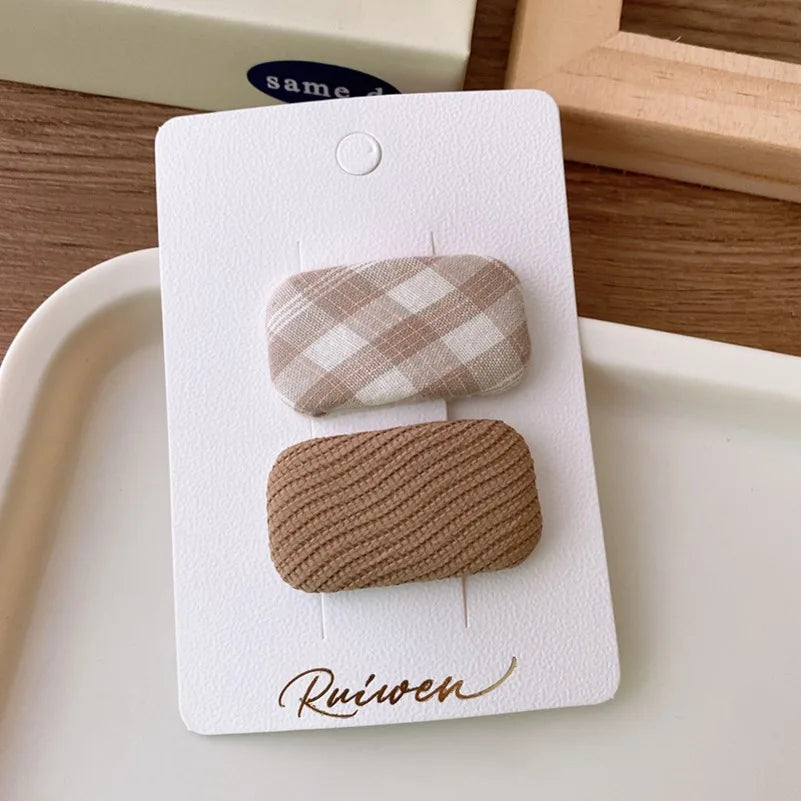 2Pcs/Set Kawaii Girls Sweet Hair Clips Fabric Plaid Cotton Hairpins for Baby Hair Square Shape Women Bangs Barrettes Headwear