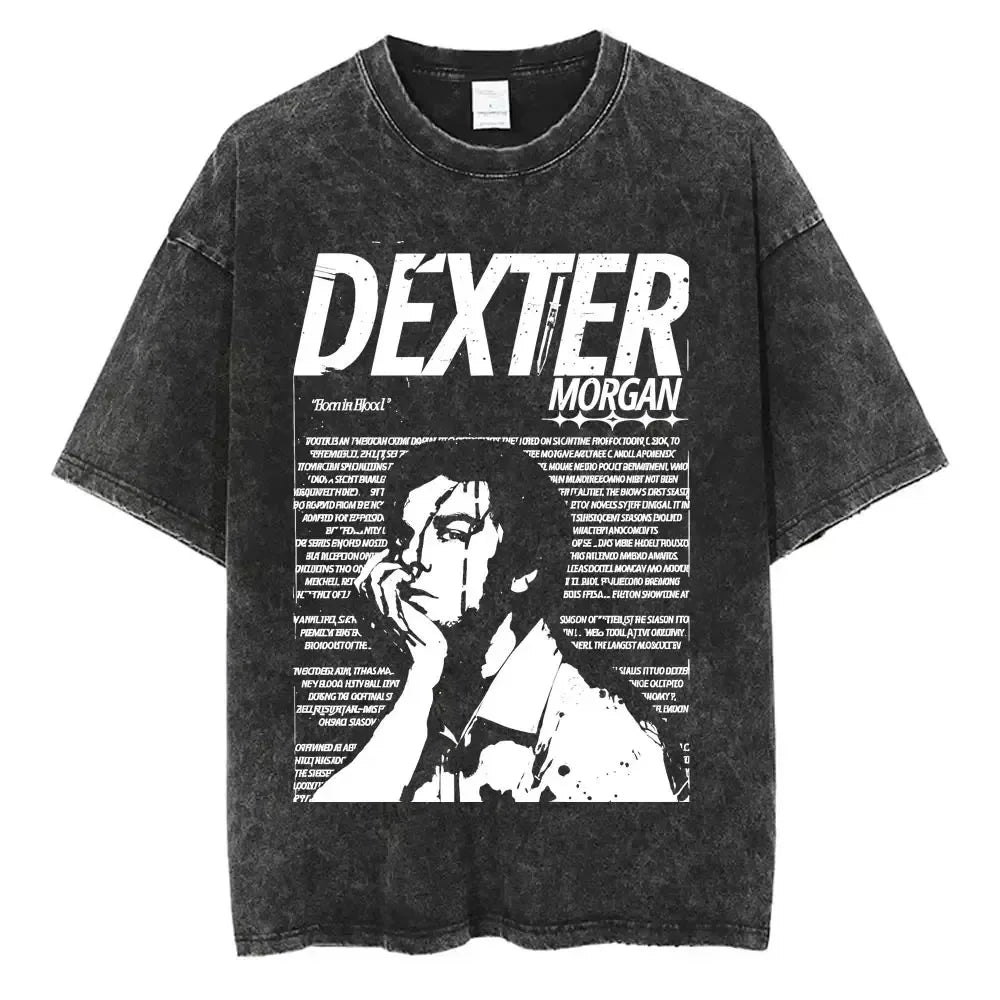 Classic TV Play Dexter Morgan Still Print T-shirt Vintage Washed Cotton Men Women Oversized Summer New Tee Casual Oversized Tops