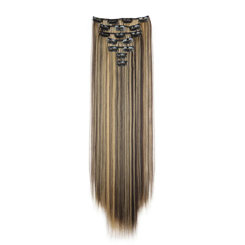 16 clips Synthetic Long Straight Hair Extensions Clips in Hair Black Brown 6Pcs/set Hairpiece for Women