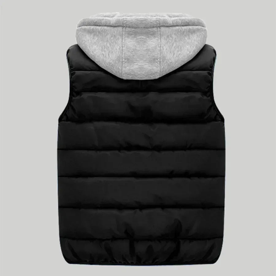 Men's Padded Vest Autumn Winter Hooded Jackets Outerwear Thick Warm Sleeveless Parka Coat Casual Men Clothing Male Slim Tops