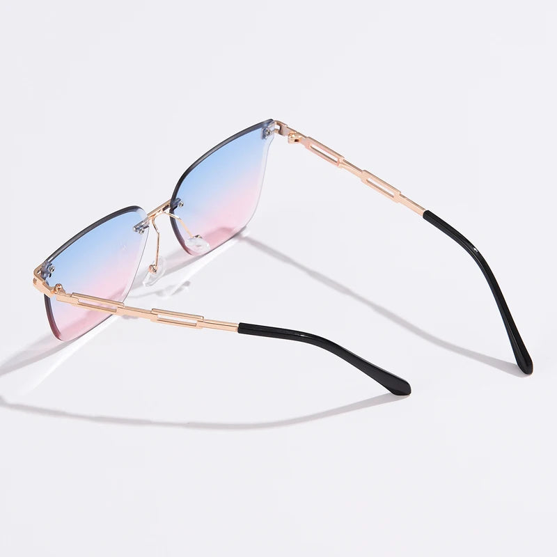 New Sunglasses Women Rimless Cat Eye Eyewear Gradient Brown Cutting Lens Sun Glasses For Female Alloy Eyeglasses Brand Designer