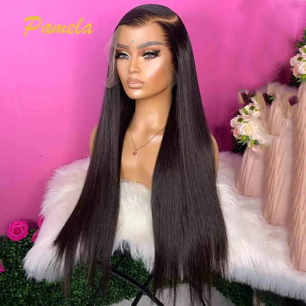 Double Drawn Bleached Knots Bone Straight Wig 250% Density 360 13x6 HD Transparent Lace Frontal Human Hair Wigs Pre plucked