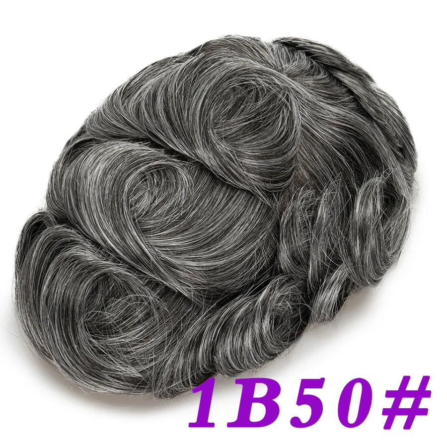Men Toupees Real Hair Replacement Systems Thin Skin base Indian Human Remy Hair Toupee with Tapes Hairpiece Male Wig Touchcolor