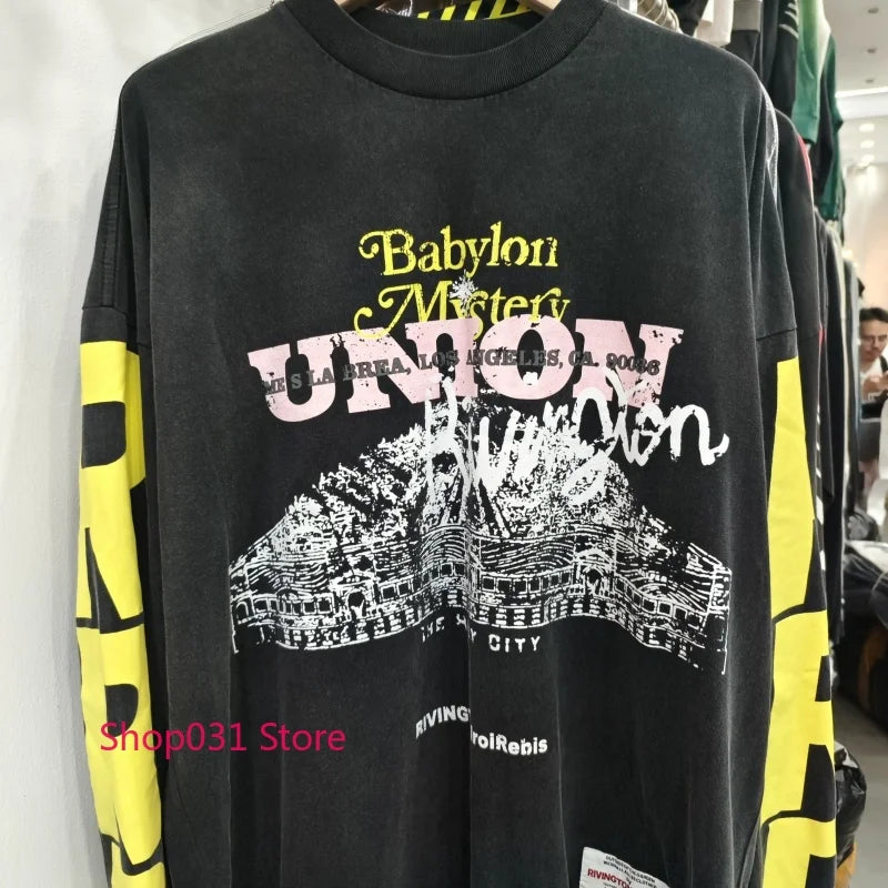 R123 Long Sleeve T Shirt Vintage Washed 100% Cotton Loose Fit Casual Mens Pullover  oversized t shirt