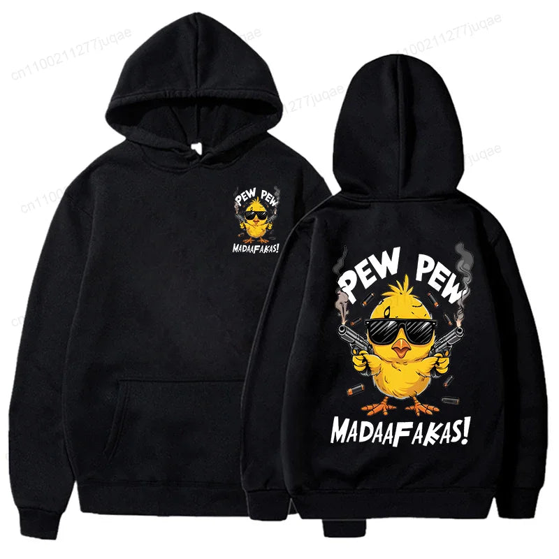 Pew Pew Madafakas Men's Hoodies Cute Chick Funny Graphic Sweatshirts Tops Trendy Streetwear Male Oversized Hooded Hoodie Clothes