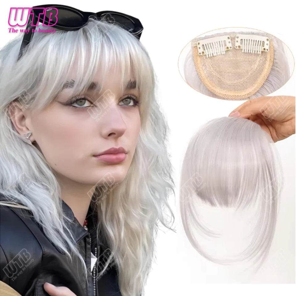 Natural Straight Blunt Bangs Synthetic Natural Brown Black False Fringe Clip In Front Hair With Fringe with Temples Daily Wear