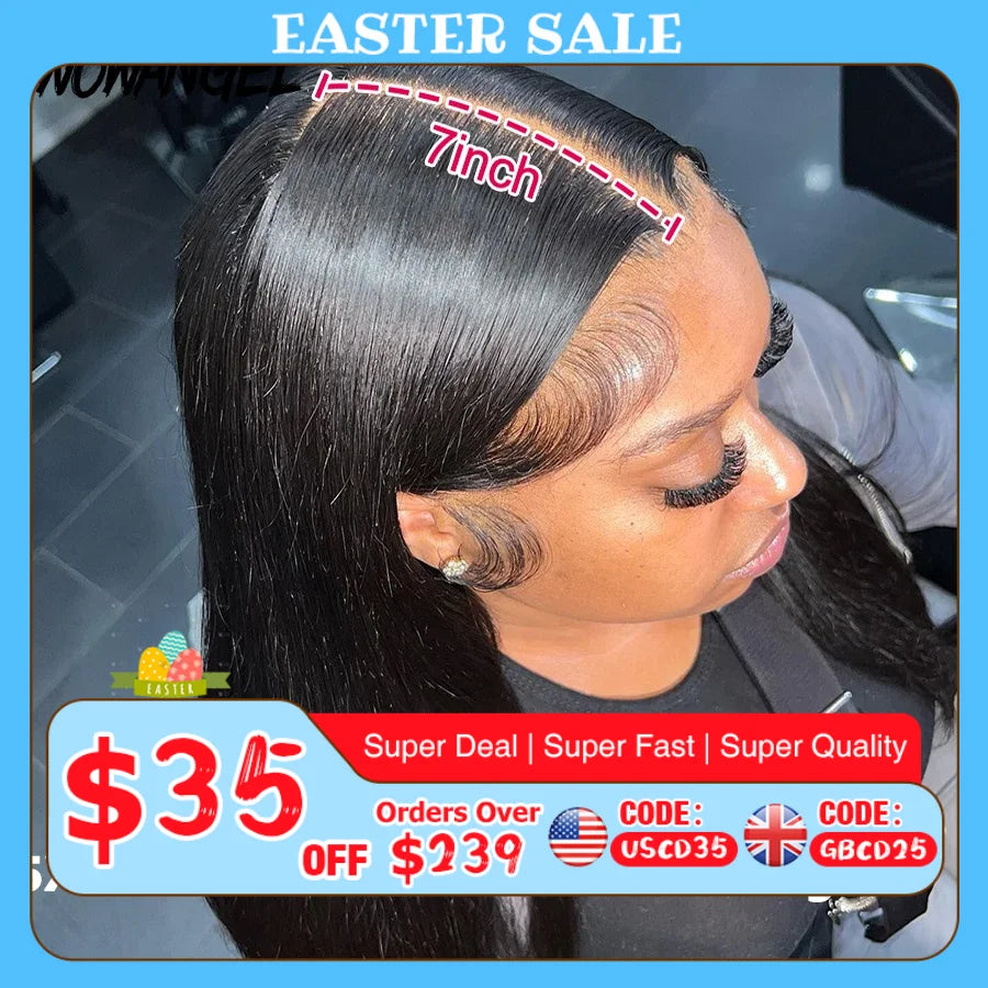 Wow Angel Glueless Wigs 7x7/6x6/5x5 HD Lace Closure Wigs Silk Straight Melt Skins Deep Part Ready to Go Human Hair Wig For Woman