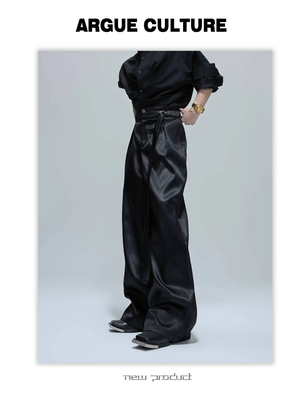 FEWQ Niche Design Men's Suit Sets Lapel Double Breatsed Silhouette Glossy Blazers Wide Leg Belt Chc Button Male Trousers 24K6098
