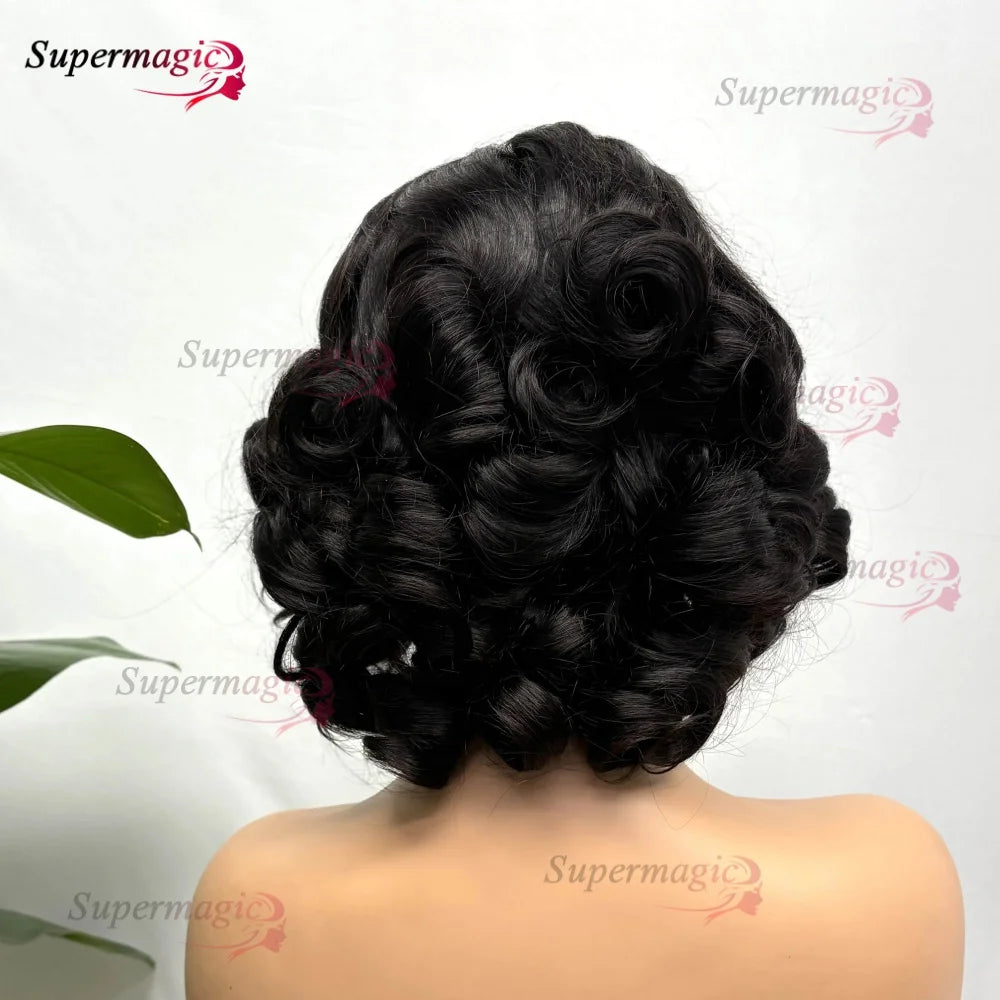 16" Loose Bouncy Curly 300 Density Glueless Lace Frontal Human Hair Wig Ready To Wear 5x5 HD Lace Wig Preplucked Hair For Woman