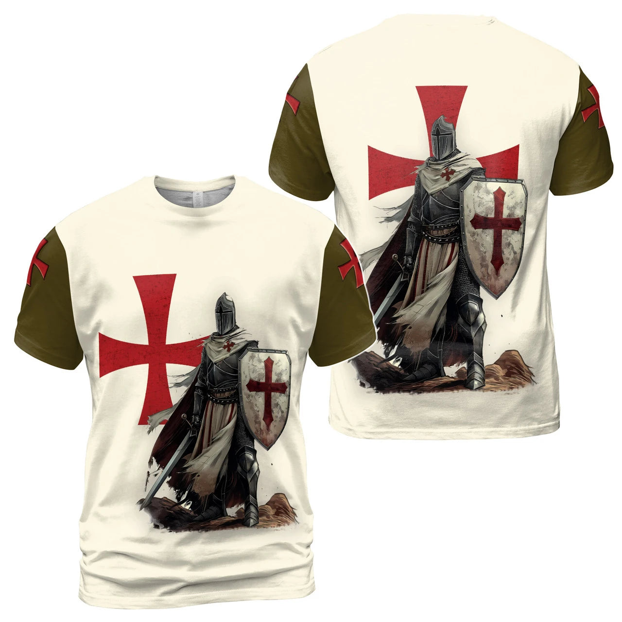 Men's Vintage Medieval Templars Graphic T-shirt Classic Cool Design Short Sleeved Retro Tees Casual O-neck Loose Simple T Shirts