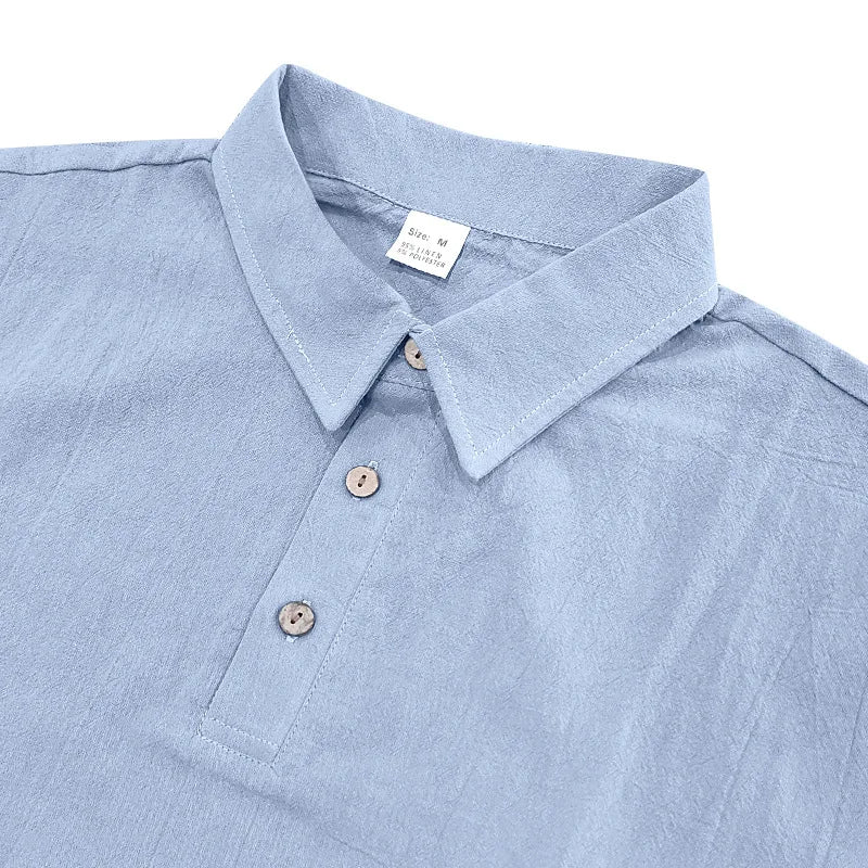2025Summer New Men's Shirt British Style Loose Trendy Breathable Linen Casual Polo Collar Series POLO Shirt Short Sleeve