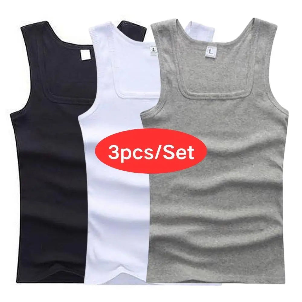 3pcs/Lot Cotton Sleeveless T-shirt Men's And Women's Solid Color Casual Bottoming Shirt Summer Vest Fit Sports Fitness T-shirt