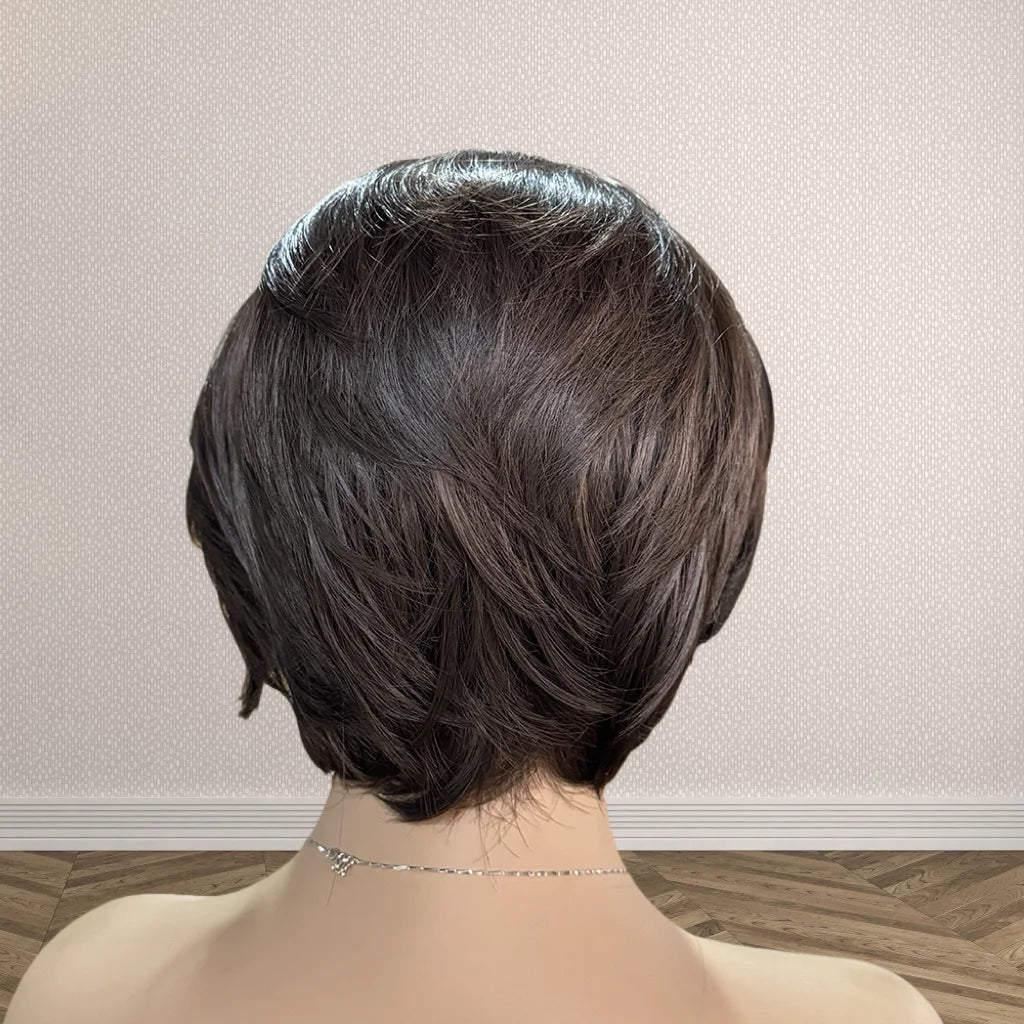 Chocolate Brown Wig Pixie Cut Hair Synthetic Lace Wig For Women Natural Hairline Lace Short Bob Brown Wig Front Cosplay Wear