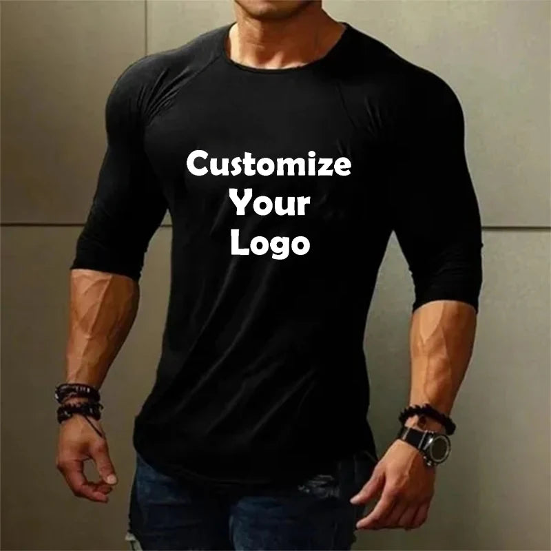Customized Men's Compression Shirts Long Sleeve T-shirt Solid Color High Neck Gym Bodybuilding Tee Tops