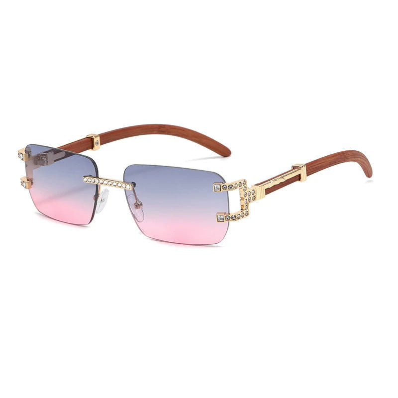 y2k Vintage Fashion Luxury Brand Designer Rimless Diamond Sunglasses Women Crystal Rhinestone Square Sun Glasses For Men UV400