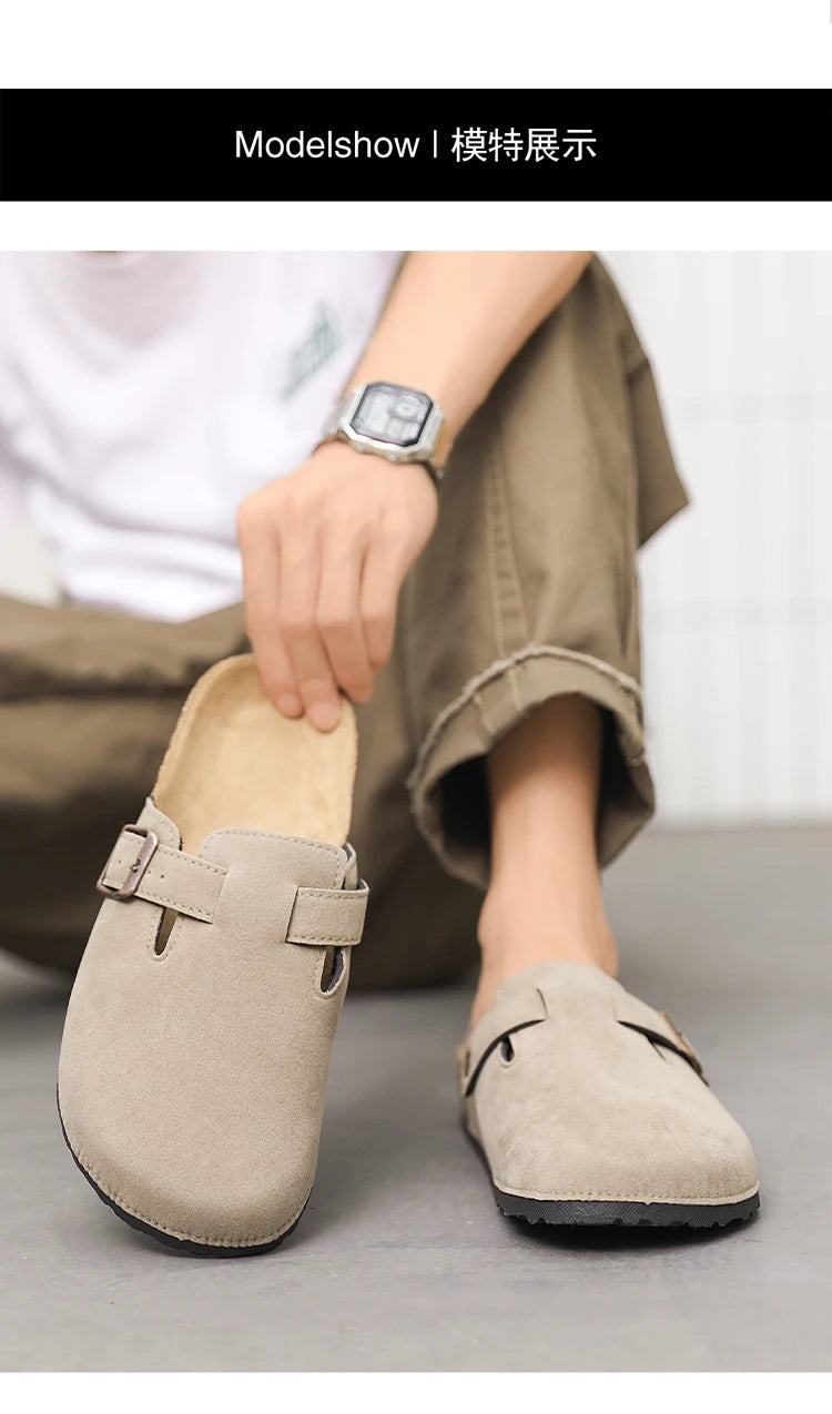 Plus Size 47 Men Half Shoes Casual Loafers Cork Clogs Slippers Fashion Suede Slip-on Flat Sandals soft-Soled Casual Sandals