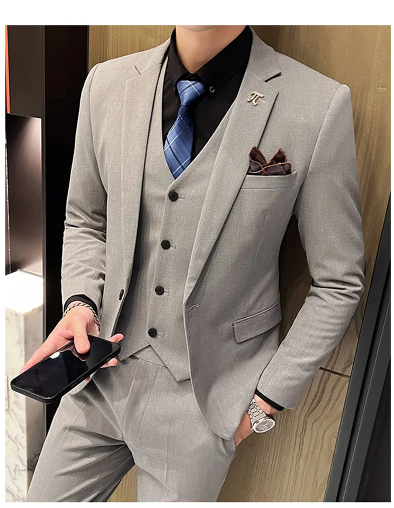 2025 Suit (blazer+vest+pants) Fashion Business Casual Hosts The Korean Version of The British Style Slim Gentleman Wedding