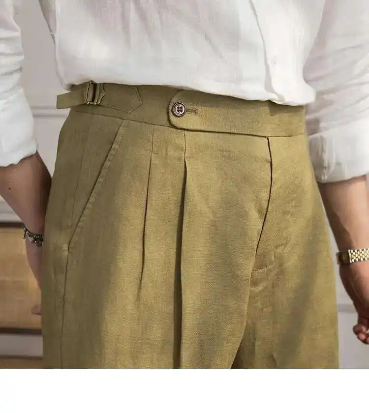 100% Linen Summer Straight Naples Shorts Men Solid Color Business Dress Pants Office Social Casual Slim Fit Shorts