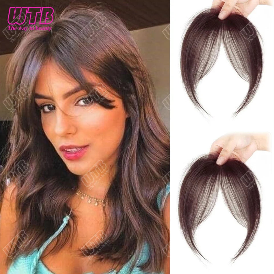 Natural Straight Blunt Bangs Synthetic Natural Brown Black False Fringe Clip In Front Hair With Fringe with Temples Daily Wear