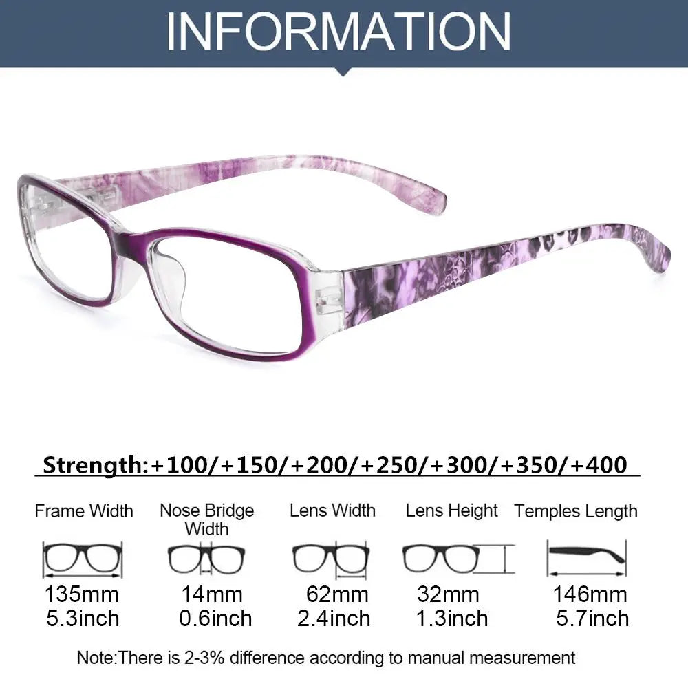 Fashion Anti-Blue Light Reading Glasses for Women Ultra-Light Eye Protection Flowers Comfortable Eyeglasses Diopter +100~+400