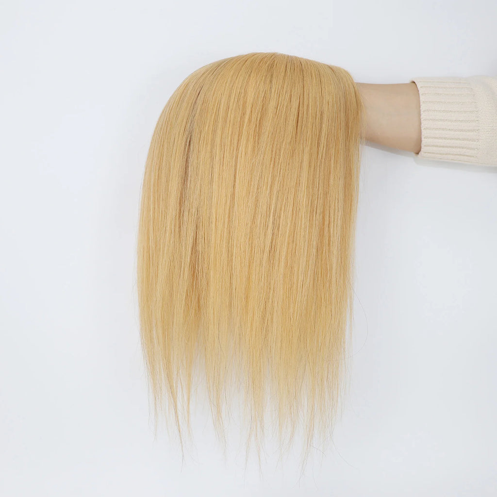 6x6" Golden Blonde Virgin Human Hair Topper Silk Skin Base Women Toupee Silk Top Hair Cover with Clips in & PU Edges Color #27