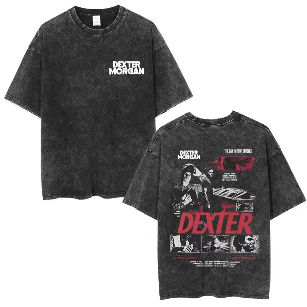 Classic TV Play Dexter Morgan Still Print T-shirt Vintage Washed Cotton Men Women Oversized Summer New Tee Casual Oversized Tops