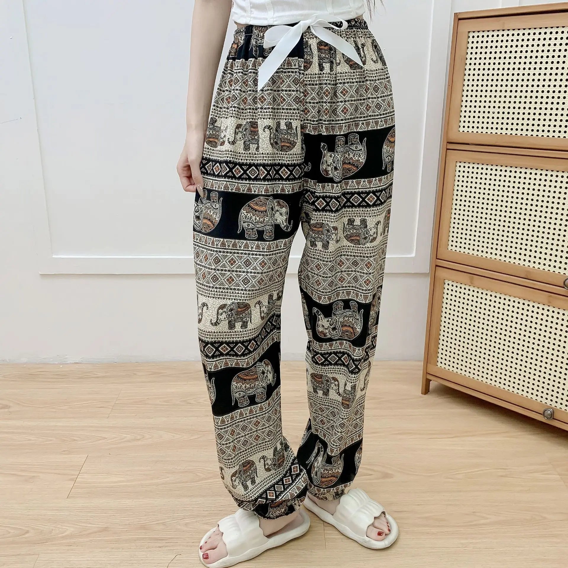 New Korean Style Pants Summer Cropped Trousers Women's Flower Home Clothes Loose Wide Leg Pants Casual Beach Outfits Sweatpants