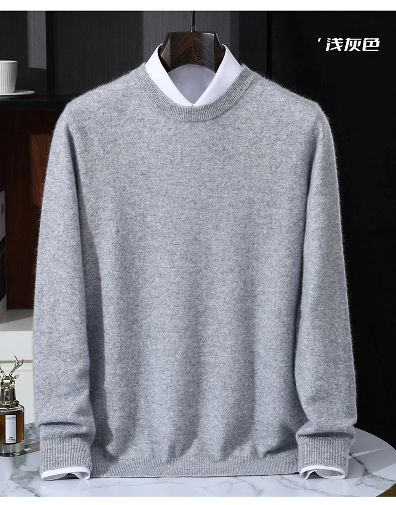 Autumn/Winter Men's 100% Pure Cashmere Pullover Business Casual Solid Knitted Sweater Loose Round Neck Tops Thick Warm Jumper