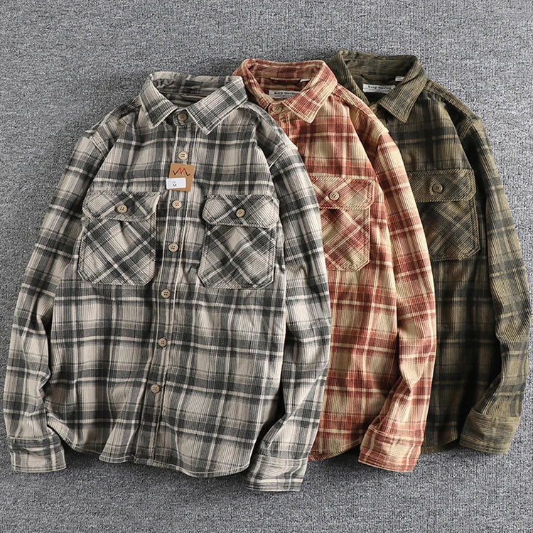 May Khaki retro spring and autumn tide style men's long-sleeved shirt washed corduroy comfortable daily all-match tide coat