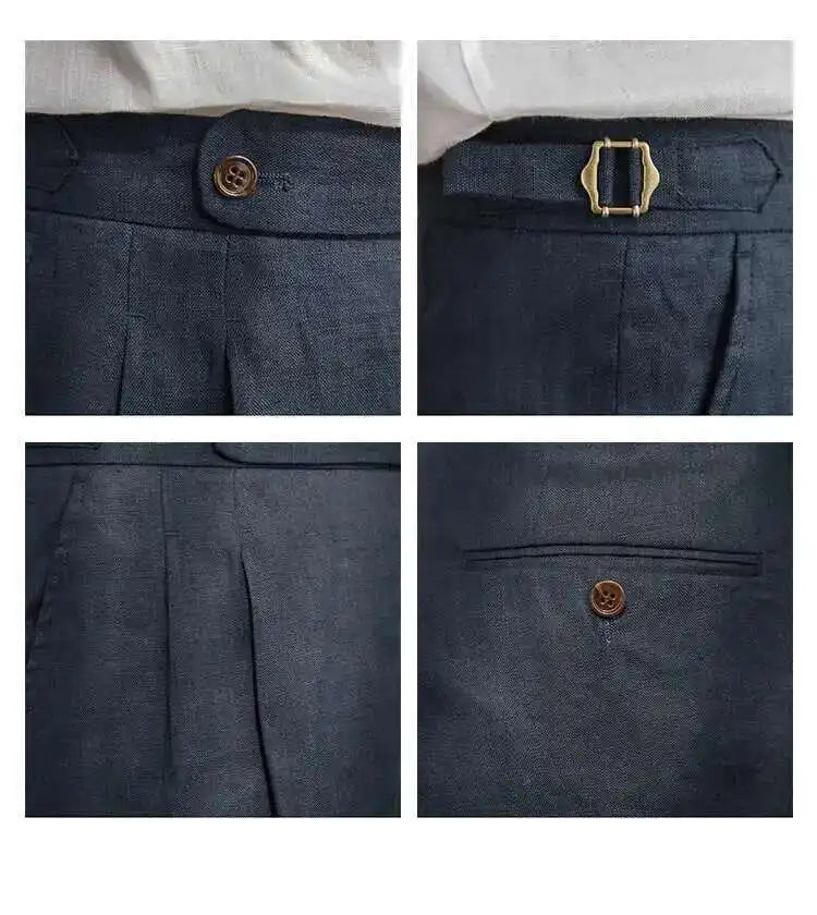 100% Linen Summer Straight Naples Shorts Men Solid Color Business Dress Pants Office Social Casual Slim Fit Shorts