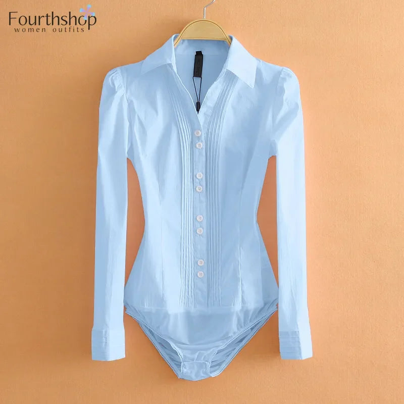Office Work Outfits Long Sleeve And Short Sleeve Bodysuits White Shirts Black Blouses Fashion Rompers Elegant Overalls For Women