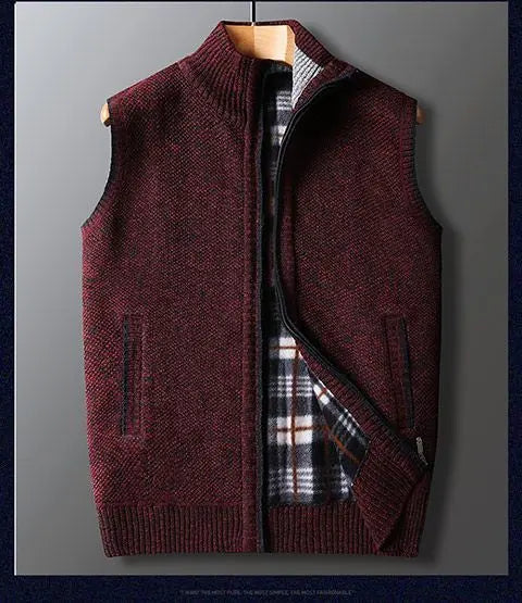 Winter Plus Velvet Thick Wool Vest Thick Knitted Cardigan Chopped Shoulder Vest