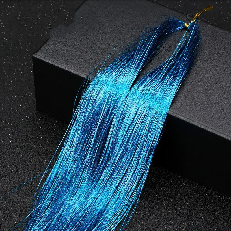 Long 90cm 200 Strands Sparkle Hair Tinsel Hair Rainbow Shiny Silk Hair Extensions Dazzles Women Hippie For Braiding Headdress