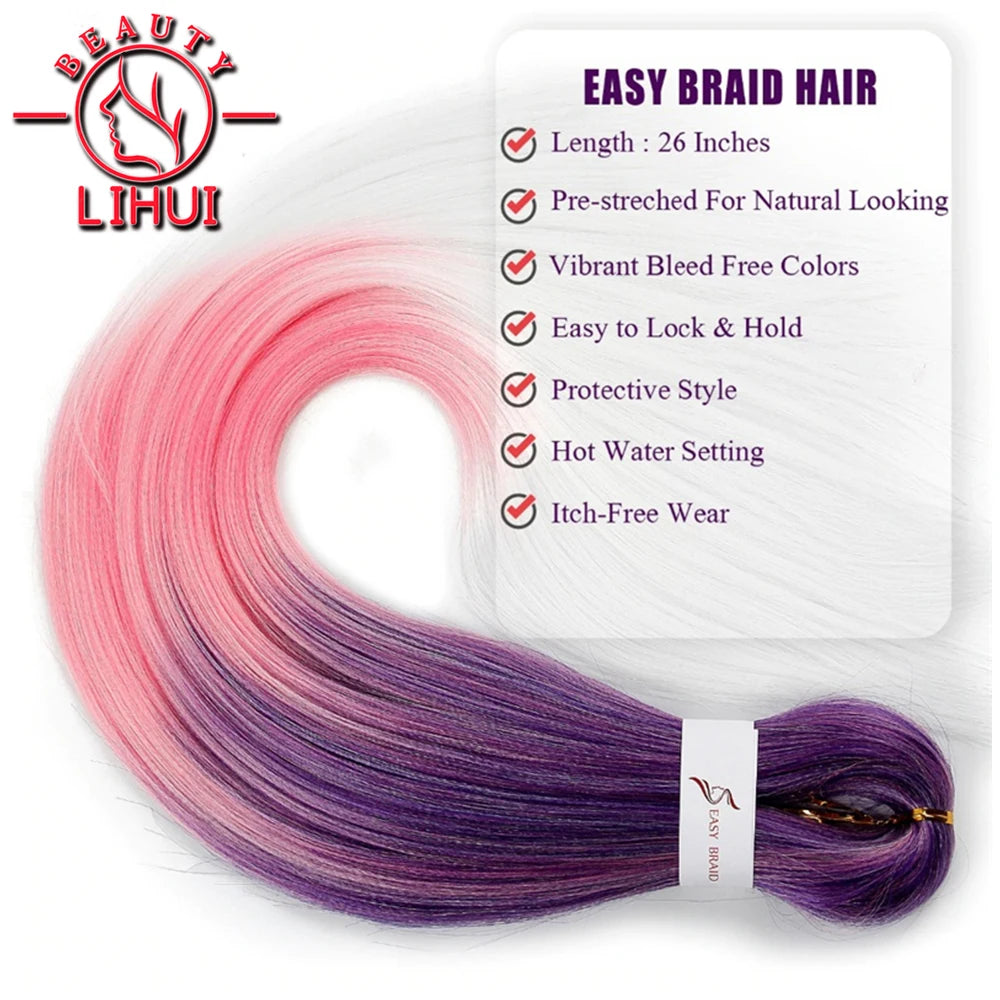 Easy Crochet Braids Ombre Hair Extensions Bundles Yaki Straight EZ Braiding Pre Stretched Synthetic Braid For African Women 6pcs