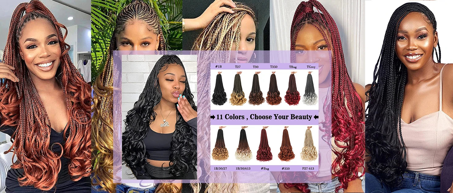 24 18 14 Inches French Curly Crochet Braids New Goddess Box Braids Bouncy French Curl Braid Hair Crochet Synthetic Braiding Hair