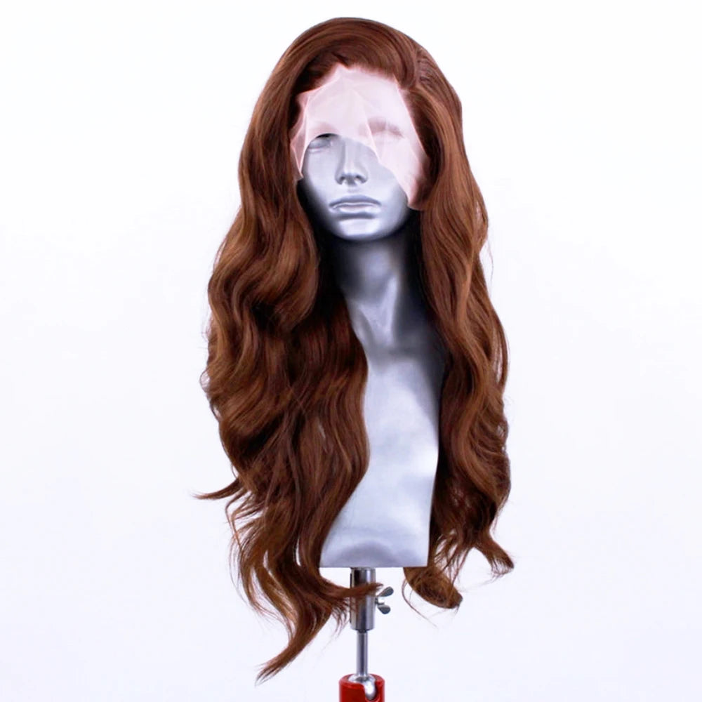 Brown Wave Wig Synthetic Lace Front Wigs For Women Long Deep Wave Lace Hair Frontal Wig White Wig Orange Heat Resistant Cosplay