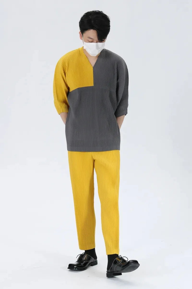 Pleats Pleated Commuter Pants Men's 2024 Autumn New Draped Elastic Trousers Casual Japanese Men Solid Color Nine Minute Pants