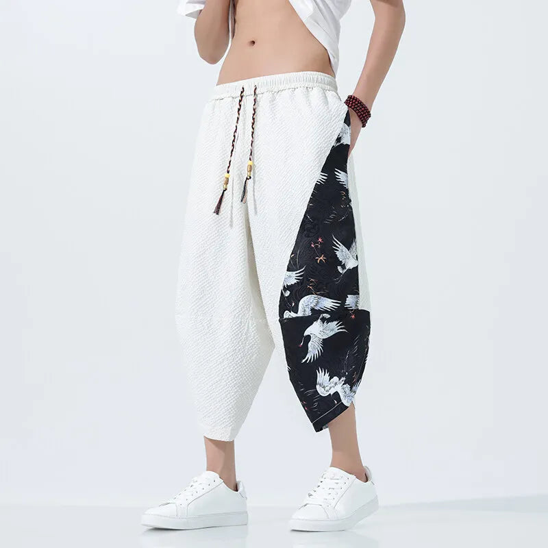 Summer Shorts Men Japanese Style Retro Comfortable Breathable Beach Pants Men Elastic Waistband Thin Loose Harun Casual Trousers