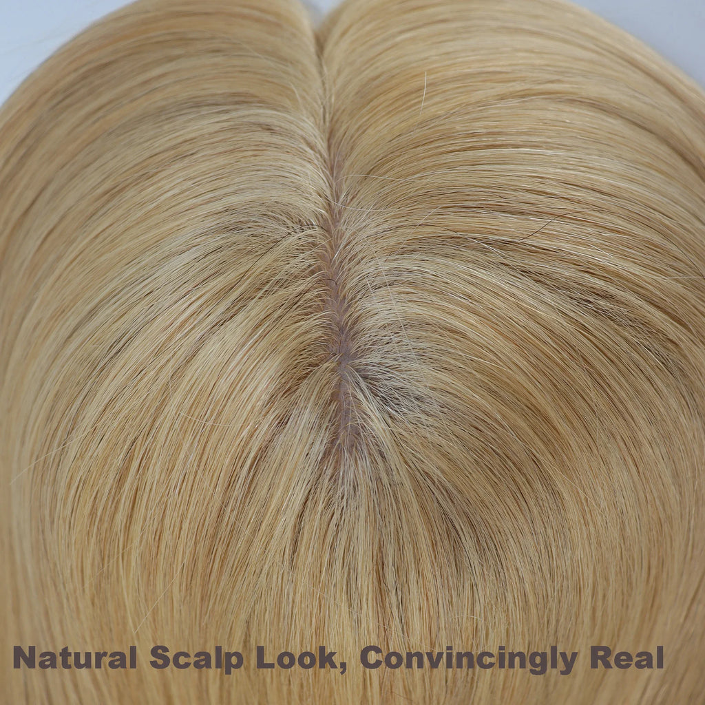 6x6" Golden Blonde Virgin Human Hair Topper Silk Skin Base Women Toupee Silk Top Hair Cover with Clips in & PU Edges Color #27