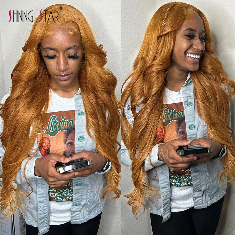 Body Wave 13X4 Lace Frontal Wig Colored Ginger Blonde Hd Transparent 30 32" Brazilian Lace Front Human Hair Wig For Black Women
