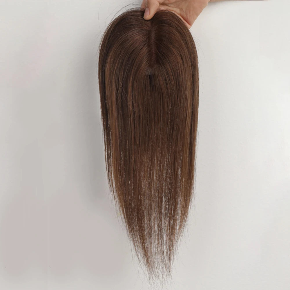 Chocolate Brown Remy Human Hair Toppers 12inches Straight Topper Lace Base Clips in Hair Human Hair Pieces Extensions for Women