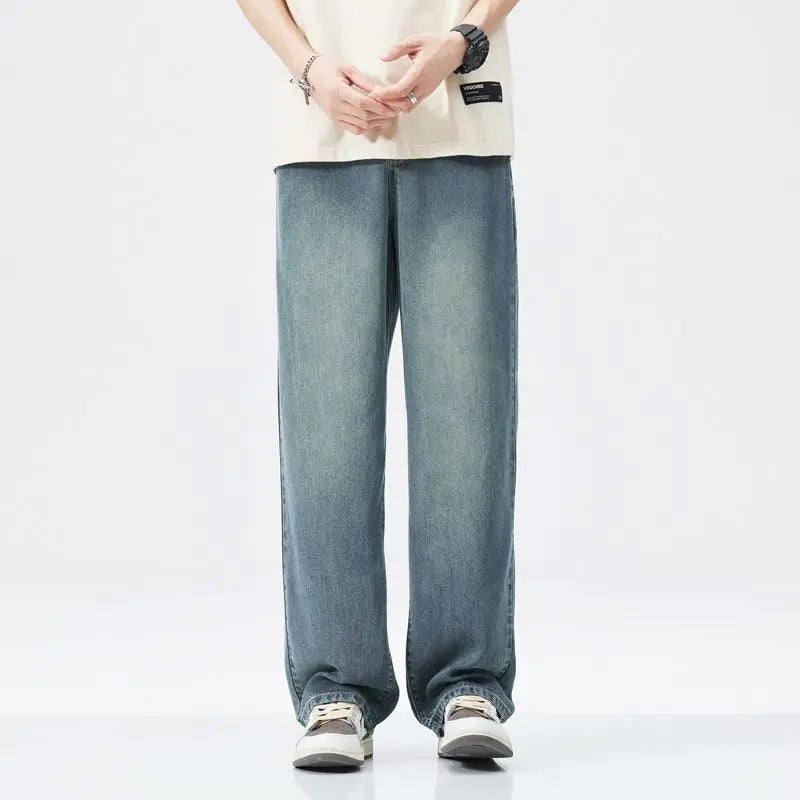 Lyocell Summer New Straight Jeans Men's Fashion Vintage Y2k Pants Streetwear Male Loose Casual Male Wide Denim Trousers baggy