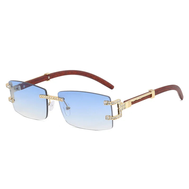 y2k Vintage Fashion Luxury Brand Designer Rimless Diamond Sunglasses Women Crystal Rhinestone Square Sun Glasses For Men UV400
