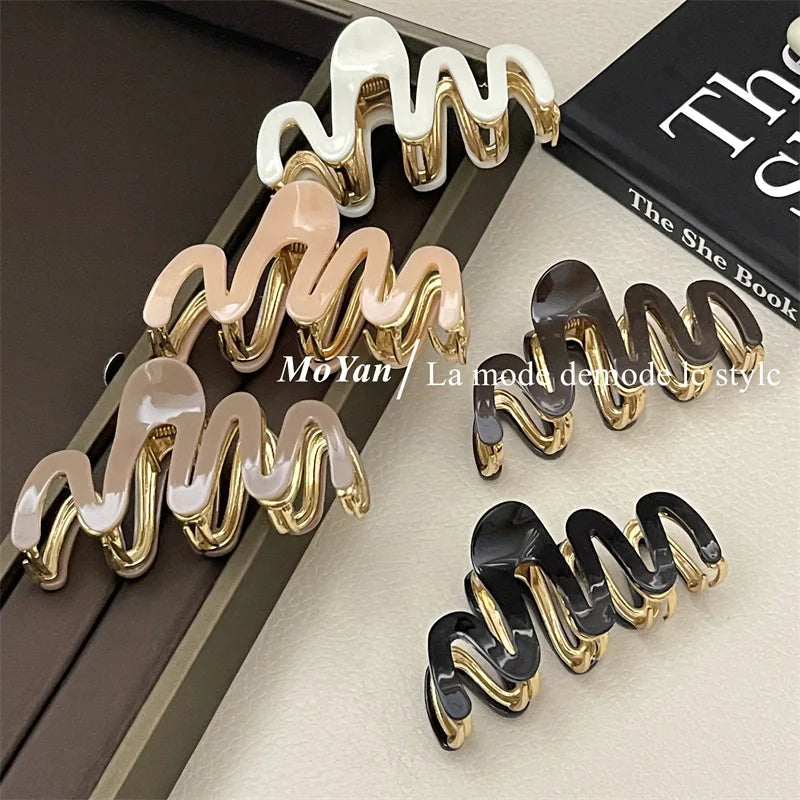 Acetate Metal Wave Grip Women's Back Half Catch Shark Clip Medium Hairpin High-Grade Hair Claw Headdress