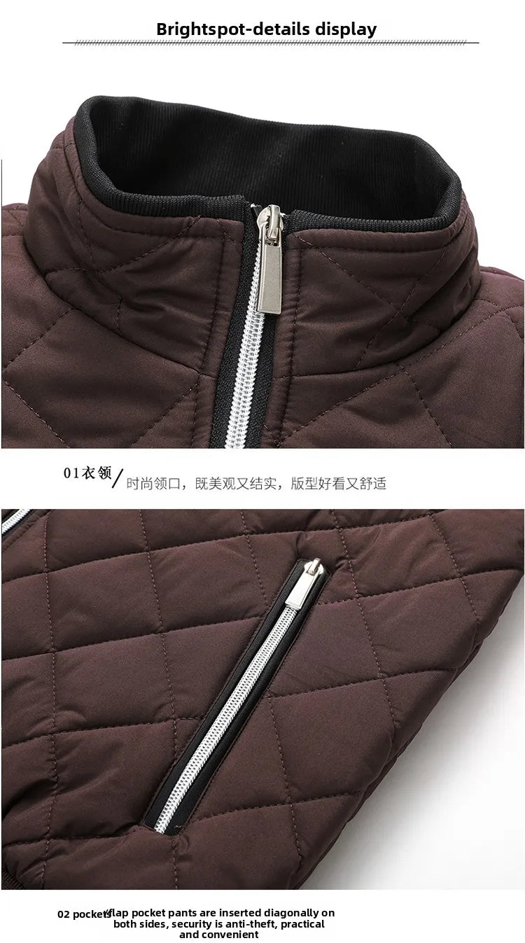 Men's Winter Jacket Stand Collar Fleece Lined Cotton Casual Fashion Warm Loose Short Style Youth Popular Polyester Fabric