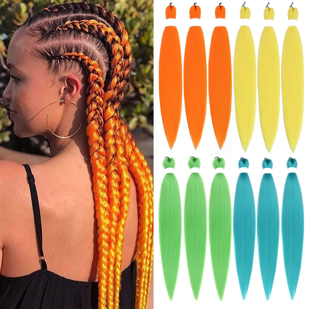 Pre-stretched Braiding Hair 26Inch 90G Synthetic Jumbo Hair Extensions for Crochet Braids DIY Pink Peach Red Yellow Fake Hair