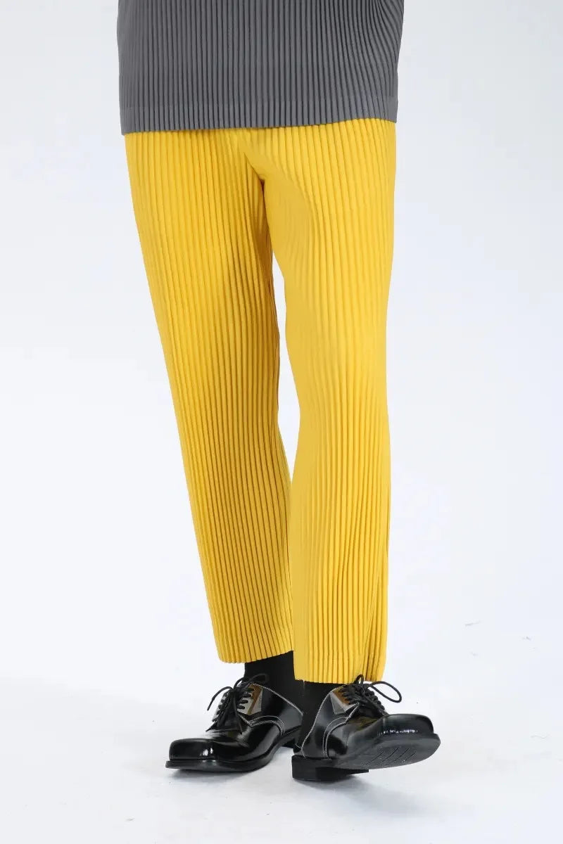 Pleats Pleated Commuter Pants Men's 2024 Autumn New Draped Elastic Trousers Casual Japanese Men Solid Color Nine Minute Pants