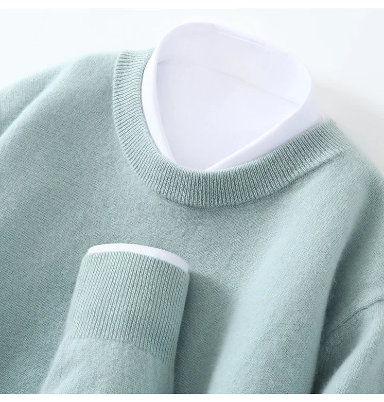 Autumn/Winter Men's 100% Pure Cashmere Pullover Business Casual Solid Knitted Sweater Loose Round Neck Tops Thick Warm Jumper