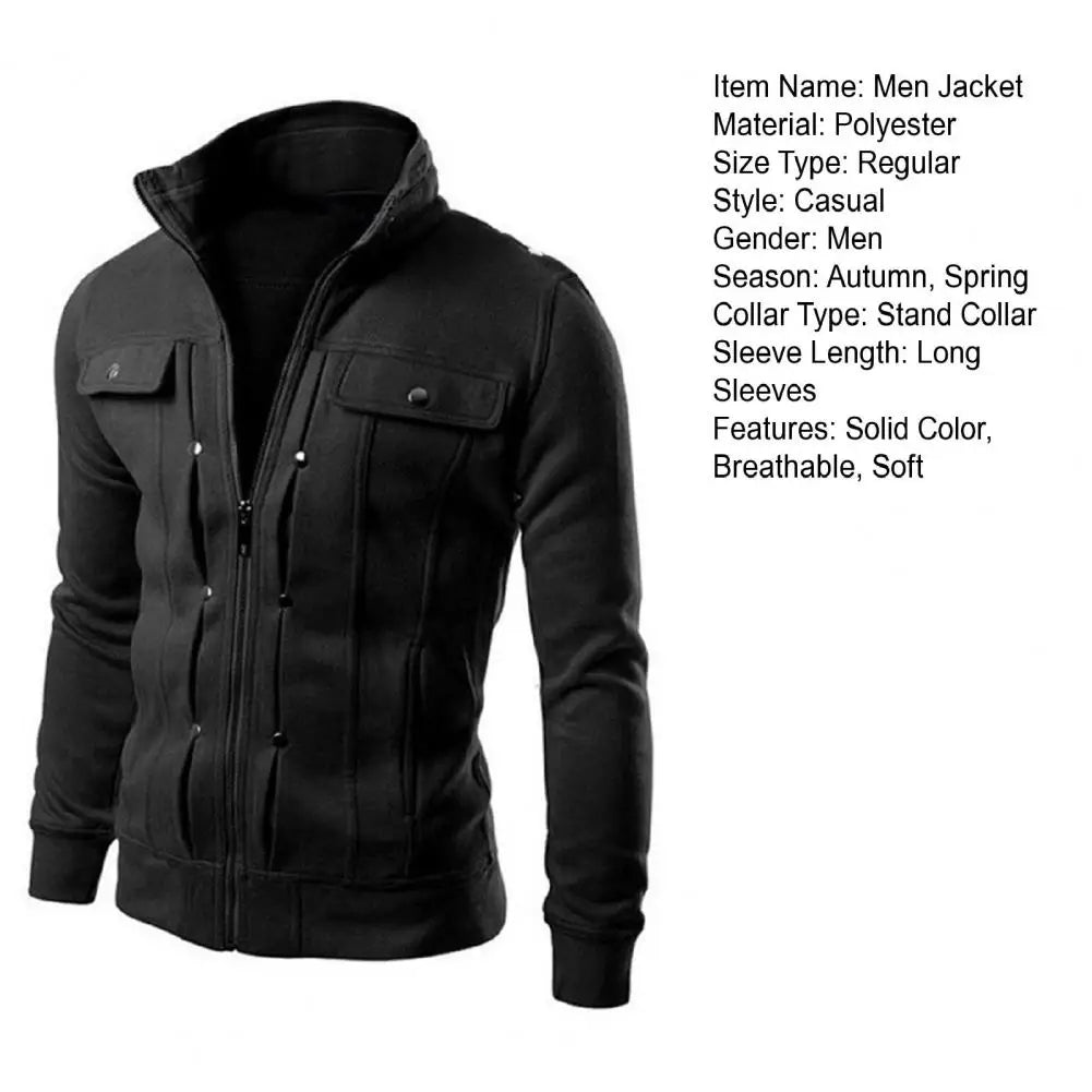 Fashionable Men Outerwear Stylish Men's Spring Outerwear with Stand Collar Zipper Closure Casual Jacket for Autumn Solid for Men