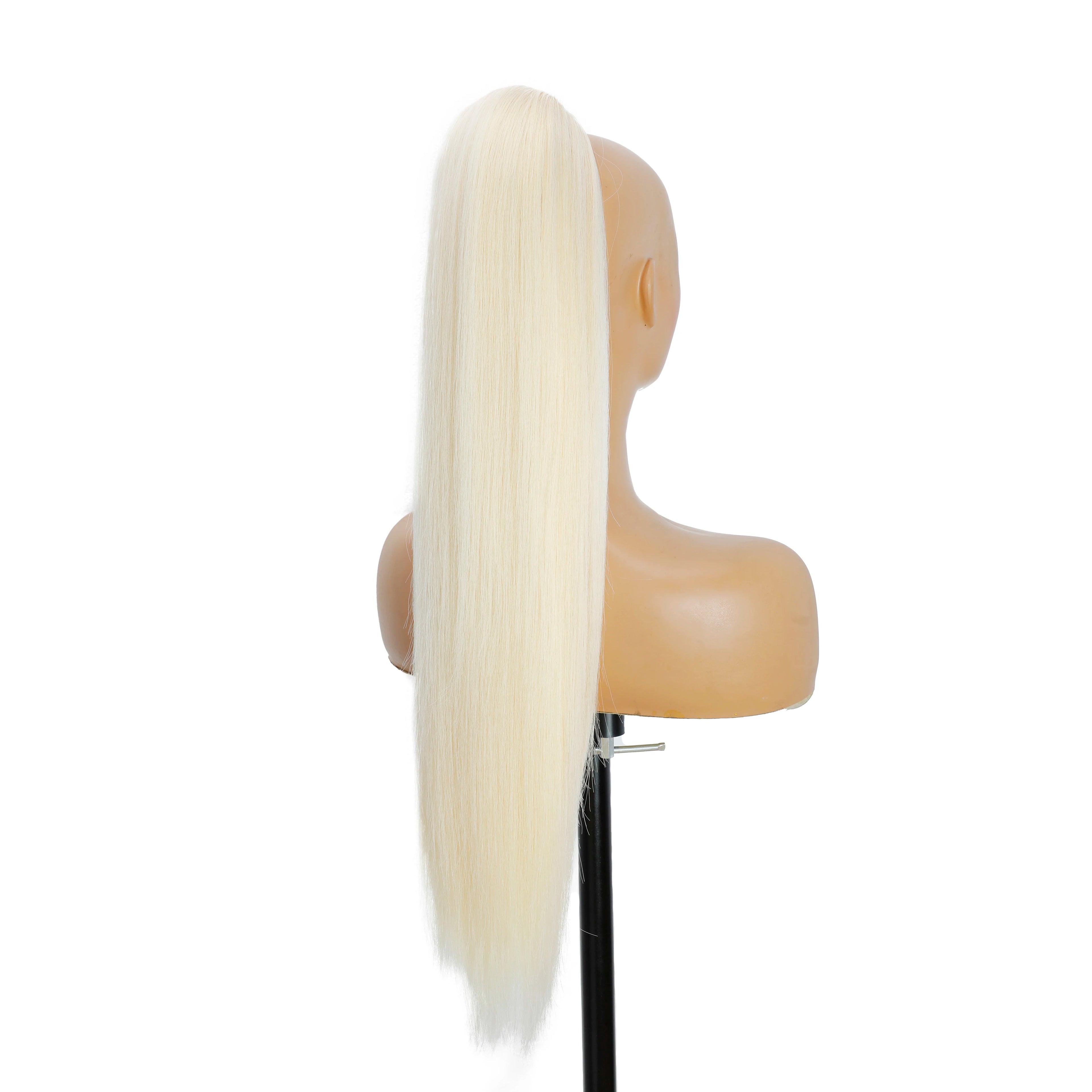28Inch Straight Ponytail Blond Highlight 12/613 Ombre Brown Hair Extension With Clip 180Gram High Temperature Bio Synthetic Hair